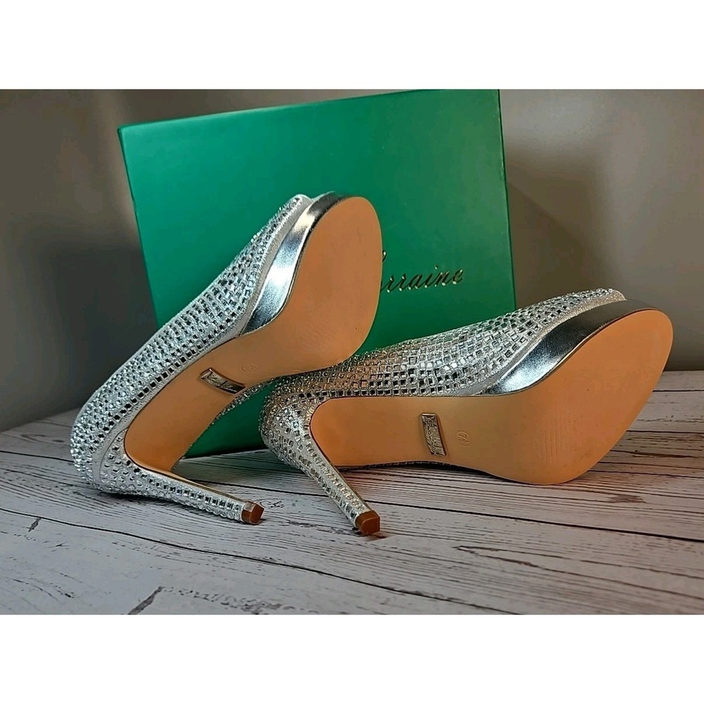 Lauren Lorraine Candie 12 Rhinestone Platform Wedding Dress Pumps Sz 7.5 Holiday - Picture 5 of 8